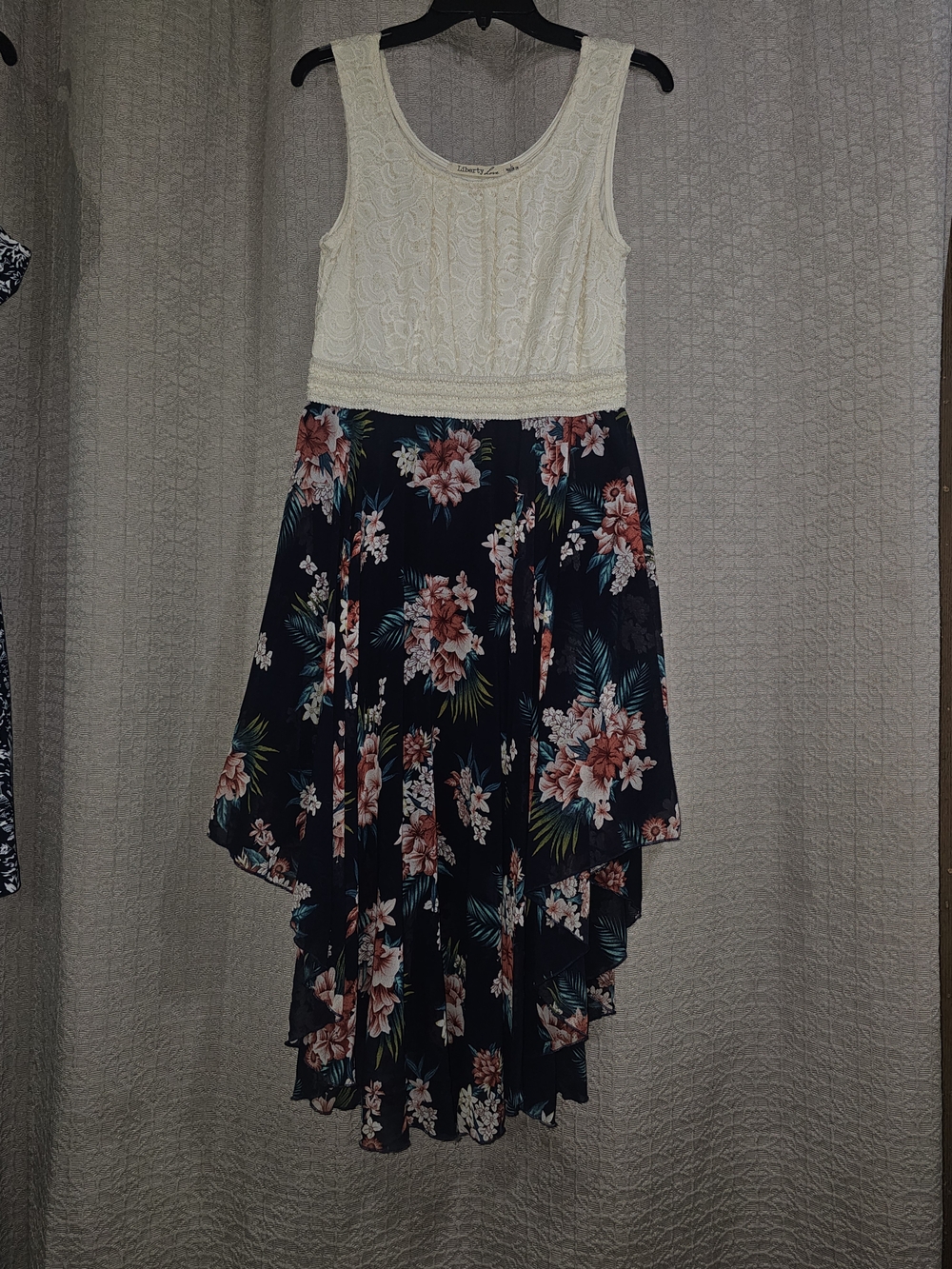 Liberty Love Cream Lace Top Navy Floral High-Low Dress